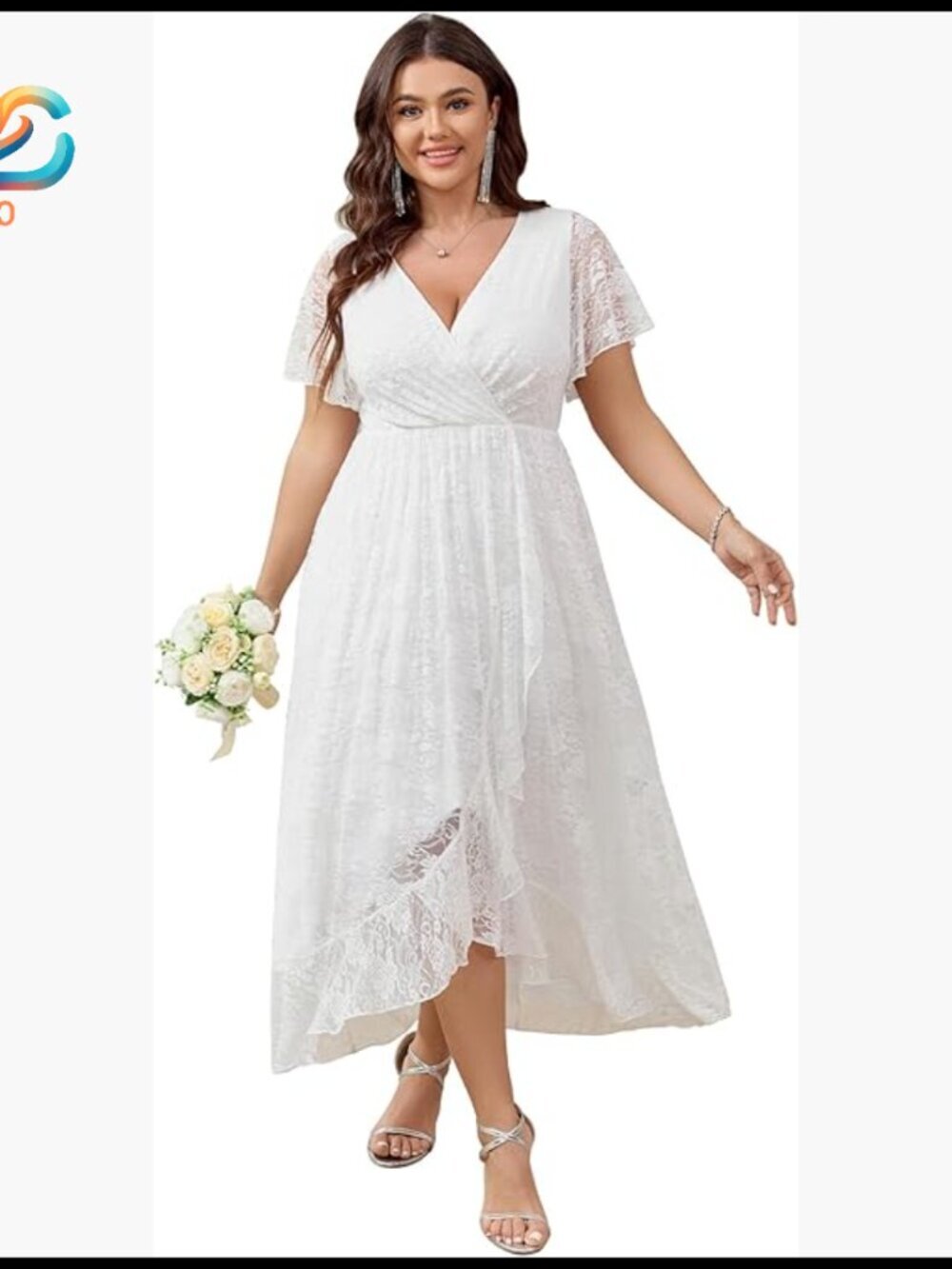 Plus Size Lace Wrap V-Neck High Low Maxi Dress Formal Cocktail Wedding Guest